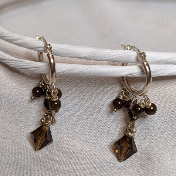 [2/$40] Earrings - Huggie with Brown beading dangle - Picture 2 of 4